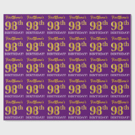 Papier Cadeau Purple, Imitation Gold Look "98ème anniversaire"