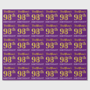 Papier Cadeau Purple, Imitation Gold Look "98ème anniversaire"