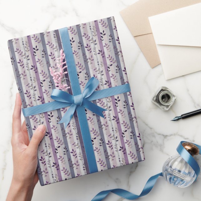 Papier Cadeau Purple Lavender Botanical Stripe Birthday Bridal (Cadeaux)