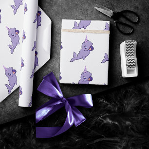 Papier Cadeau Purple Narwhal   Lilac Magique Mer Unicorn Party
