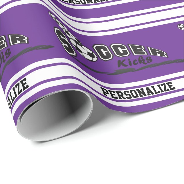 Papier Cadeau Purple Personnaliser Le Football (Coin rond)