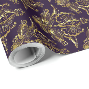 Papier Cadeau Purple profond & Métallurgique Fond d'huile Damas 