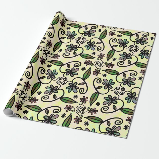 Papier Cadeau Purple Retro Boho Daisies (Déroulé)