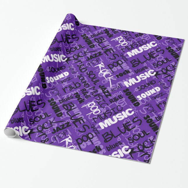 Papier Cadeau Purple Rock Pop R & B Music Text Wrapper Paper (Déroulé)