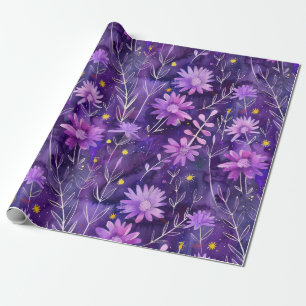 Papier Cadeau Purple rose et jaune marguerite motif floral