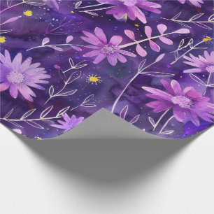 Papier Cadeau Purple rose et jaune marguerite motif floral