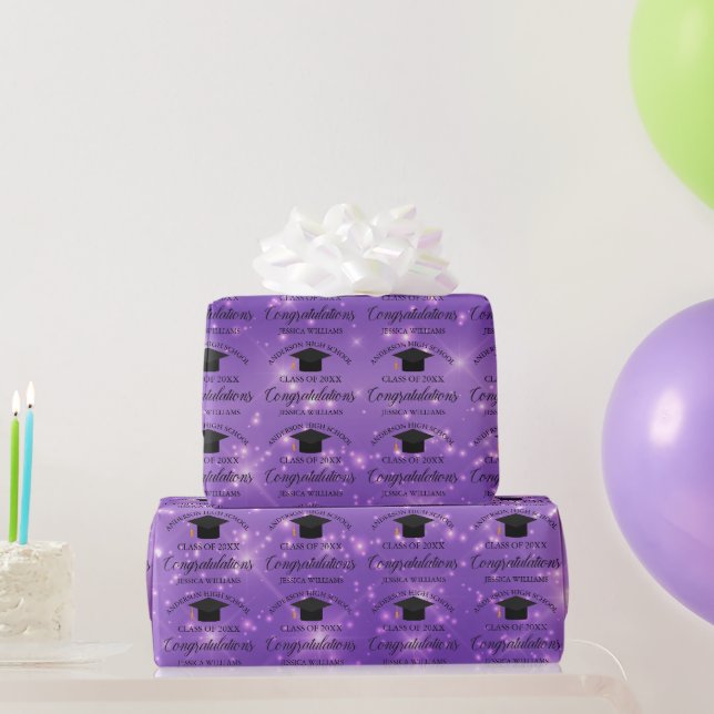 Papier Cadeau Purple Sparkle Graduate Chic Custom (Cadeaux de fête)