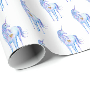Papier Cadeau Purple Unicorn Gold Parties scintillant Coeur