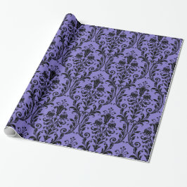 Papier Cadeau Purple victorien et noir floral Swirl Damask