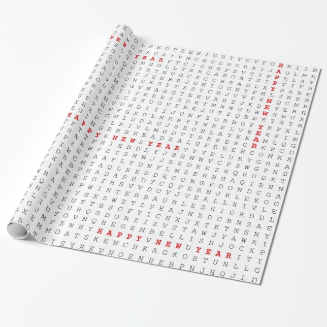Papier Cadeau Puzzle de recherche de mots Bonne année! (Déroulé)