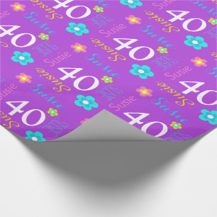 Papier Cadeau Quarantième enveloppe d'anniversaire d'âge nommé