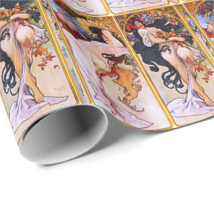 Papier Cadeau Quatre saisons par art déco Nouveau d'Alfons Mucha