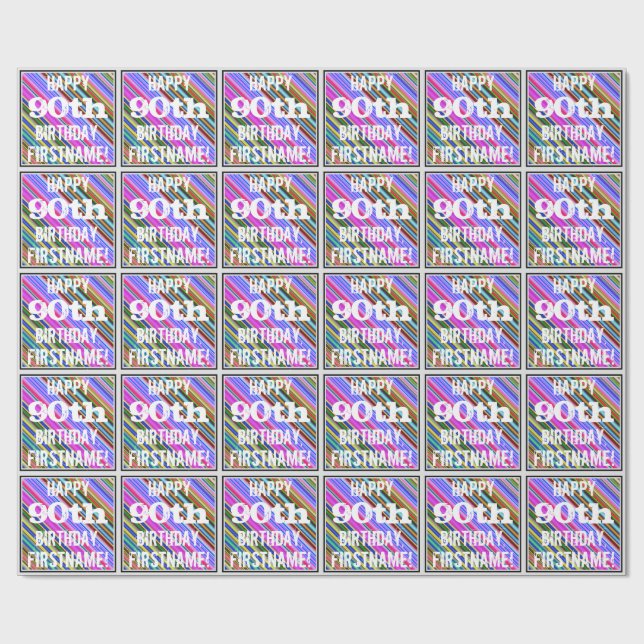 Papier Cadeau Quatre-vingt-dixième anniversaire vibrant et (Plat)