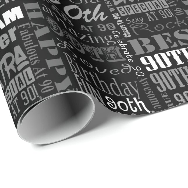 Papier Cadeau Quatre-vingt-dixième monogramme personnalisé de (Coin rond)