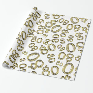 Papier Cadeau quatre-vingtième Or d'anniversaire/motif blanc du