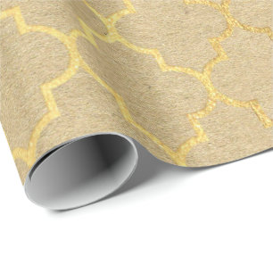 Papier Cadeau Quatrefoil Art Déco Kraft Or Élégant Minimal