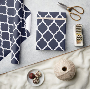 Papier Cadeau Quatrefoil bleu marine et blanc marocain Imprimer