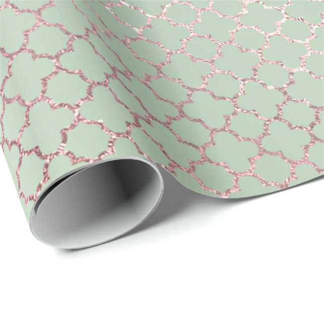 Papier Cadeau Quatrefoil Glam Rose Mint Green Bridal brillant (Coin rond)