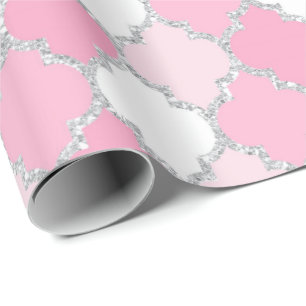 Papier Cadeau Quatrefoil Net Blanc Argent Art Déco Vip