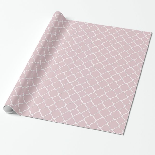Papier Cadeau Quatrefoil rose et blanc Anniversaire (Déroulé)