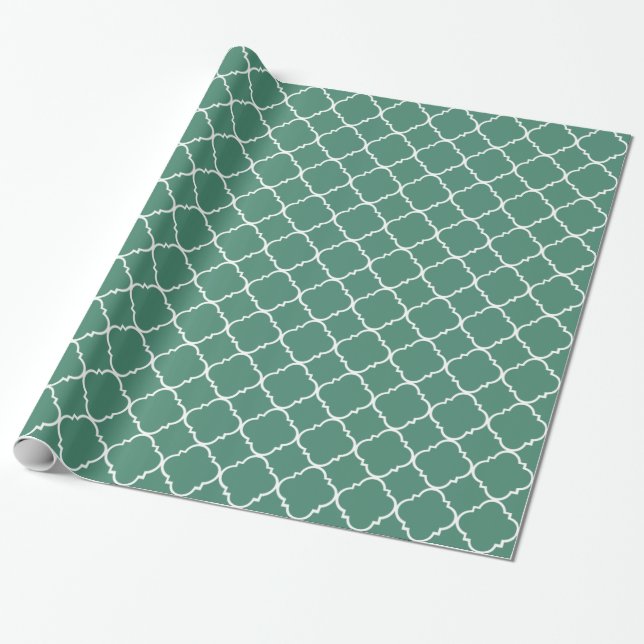 Papier Cadeau Quatrefoil vert et blanc (Déroulé)