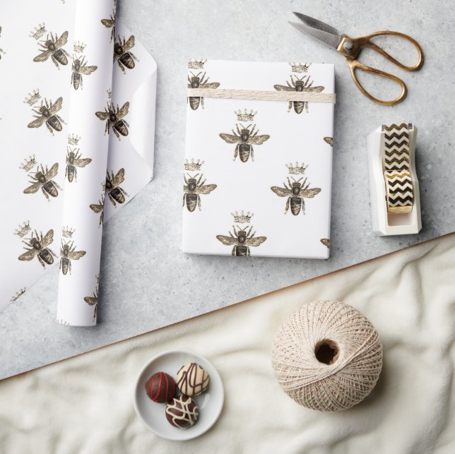Papier Cadeau Queen Bee Black Gold Elegant Cadeau (Artisanat)