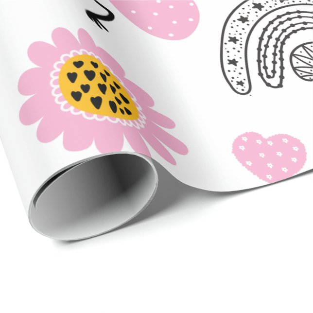 Papier Cadeau Queen BEES Cute BFF, Baby Girl, Girly Toxits Rose (Coin rond)