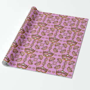 Papier Cadeau Queen Hearts Gold Crowns Tiaras cadeau lilas rose