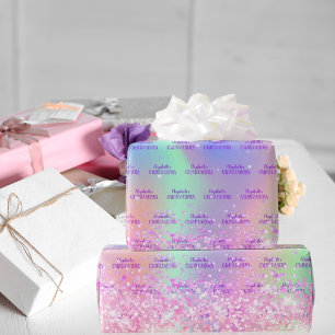 Papier Cadeau Quinceanera parties scintillant rose rose or iride