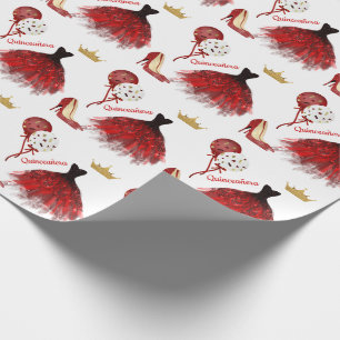 Papier Cadeau Quinceañera Red Gold Black Party  