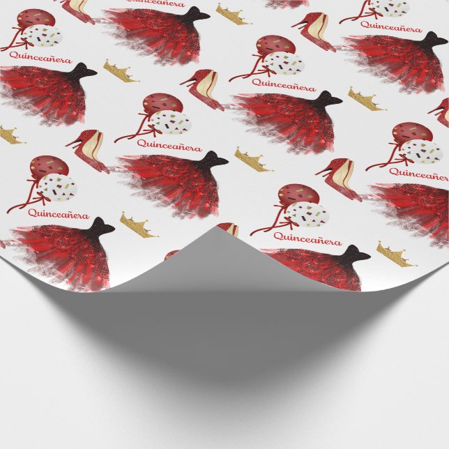 Papier Cadeau Quinceañera Red Gold Black Party   (Coin)