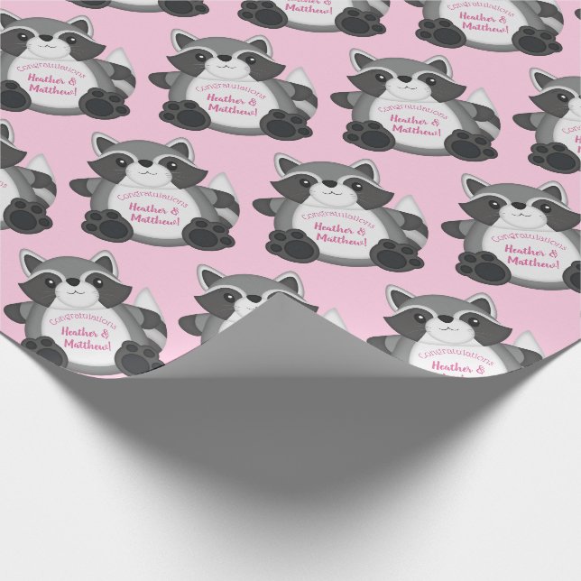 Papier Cadeau Raccoon Baby shower rose (Coin)