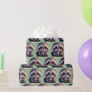 Papier Cadeau Raccoon boisé animaux forêt amis