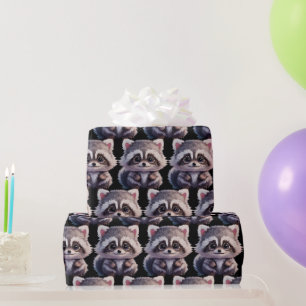 Papier Cadeau Raccoon boisé animaux forêt amis