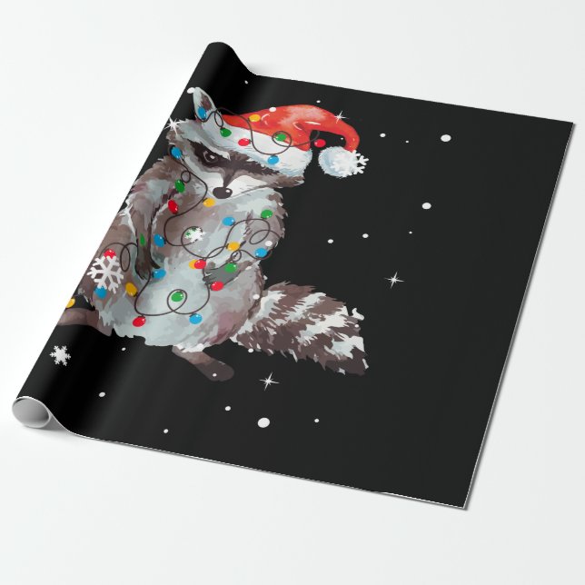 Papier Cadeau Raccoon Christmas Tree Lights Pajama Racoon Lover (Déroulé)