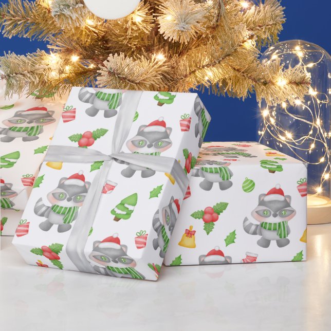 Papier Cadeau Raccoon de Noël, Berries, Présents (Vacances)
