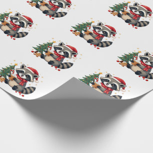 Papier Cadeau Raccoon Portant Le Chapeau Du Père Noël