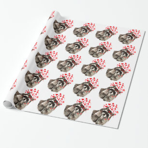 Papier Cadeau Raccoon soufflant des baisers aquarelle