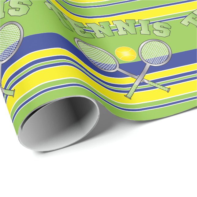 Papier Cadeau Rackets De Tennis De Green Stripe (Coin rond)