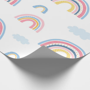 Papier Cadeau Rainbot Boho Rose Bleu Jaune Plat
