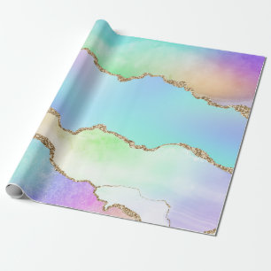 Papier Cadeau Rainbow Agate Pastel Faux Parties scintillant