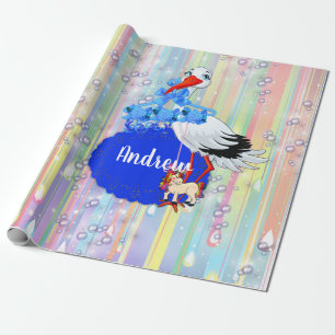 Papier Cadeau Rainbow Baby Boy & Stork