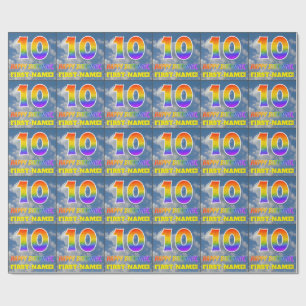 Papier Cadeau Rainbow Look "10" & "HAPPY BANTHDAY", Nuages, Sky