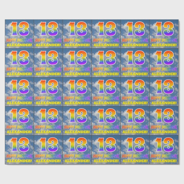 Papier Cadeau Rainbow Look "13" & "HAPPY BANTHDAY", Nuages, Sky (Plat)