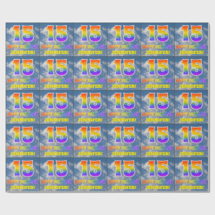 Papier Cadeau Rainbow Look "15" & "HAPPY BANTHDAY", Nuages, Sky