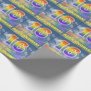 Papier Cadeau Rainbow Look "16" & "HAPPY BANTHDAY", Nuages, Sky