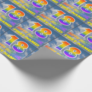 Papier Cadeau Rainbow Look "18" & "HAPPY BANTHDAY", Nuages, Sky
