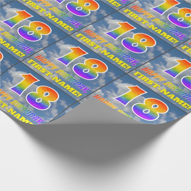Papier Cadeau Rainbow Look "18" & "HAPPY BANTHDAY", Nuages, Sky (Coin)