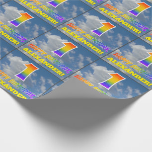 Papier Cadeau Rainbow Look "1" & "HAPPY BANTHDAY", Nuages, Sky