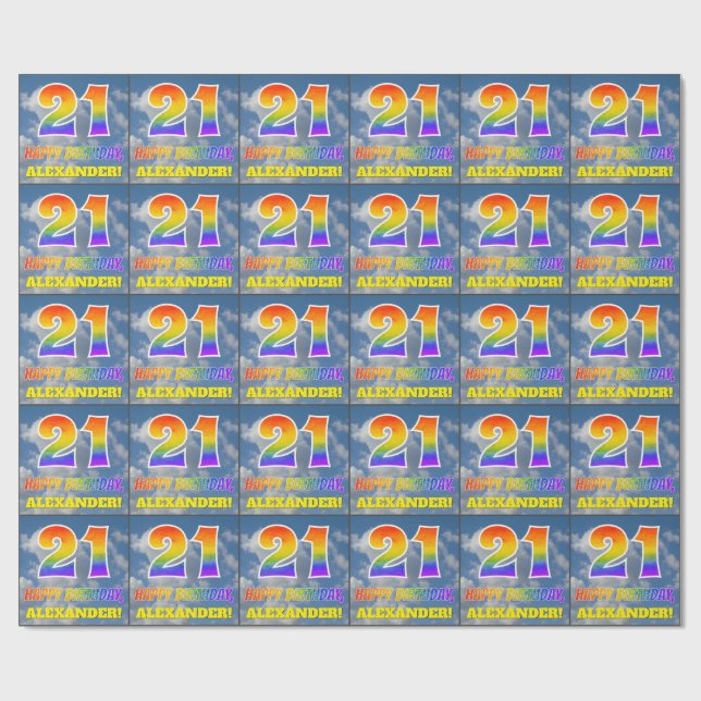 Papier Cadeau Rainbow Look "21" & "HAPPY BANTHDAY", Nuages, Sky (Plat)